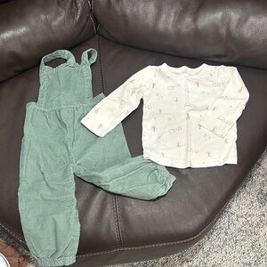 Carter's Mint Green Corduroy Overalls with Cream Printed Top